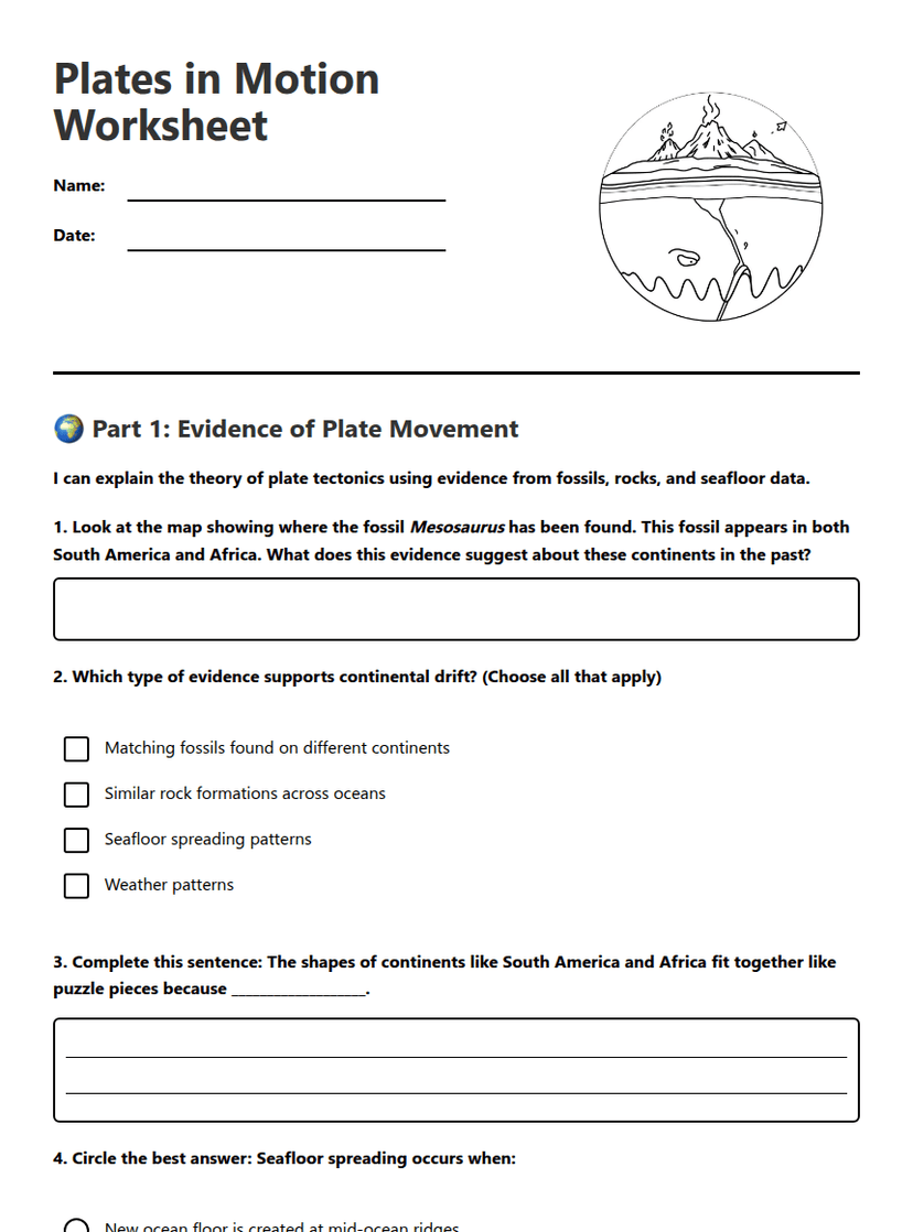 Plates in Motion Worksheet
