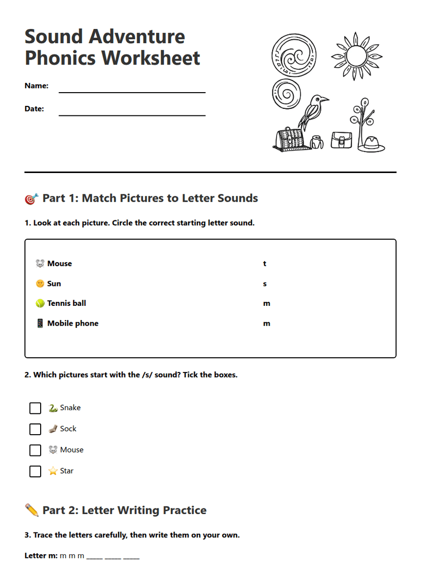 Sound Adventure Phonics Worksheet