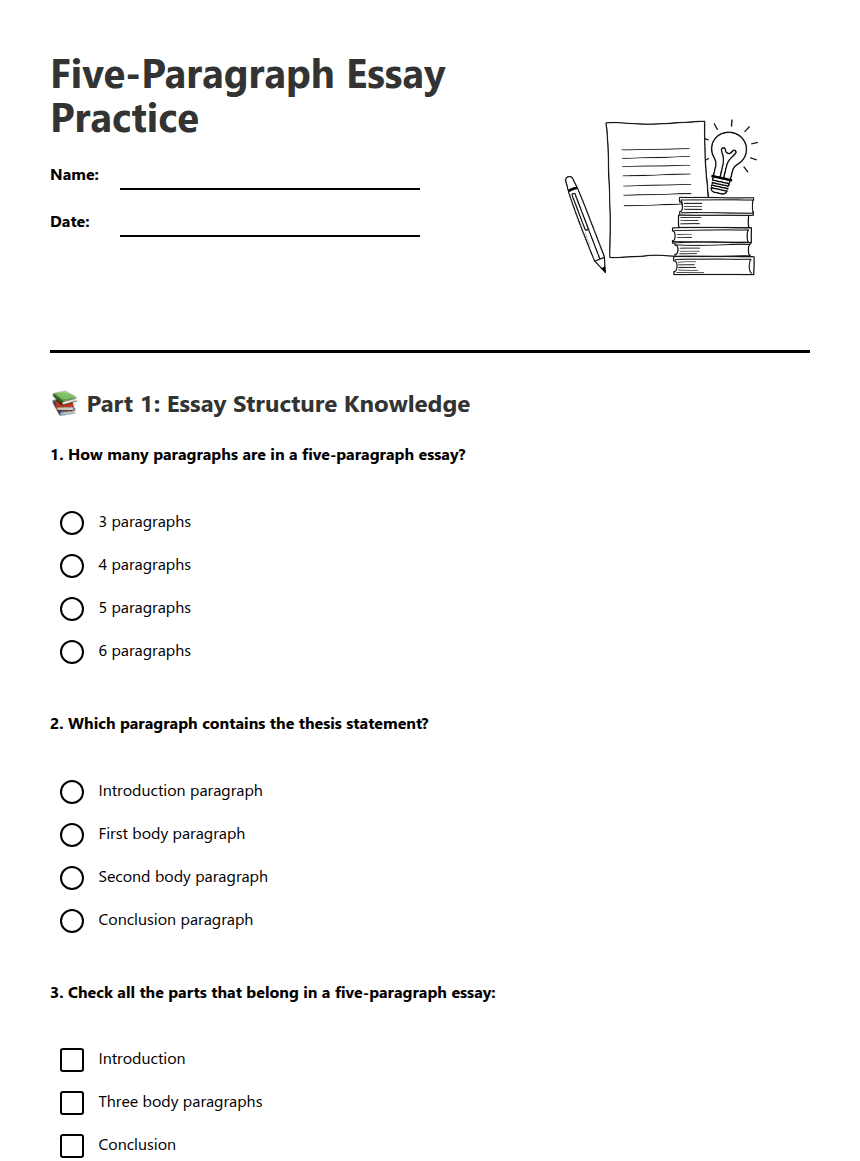 Five-Paragraph Essay Practice worksheet preview
