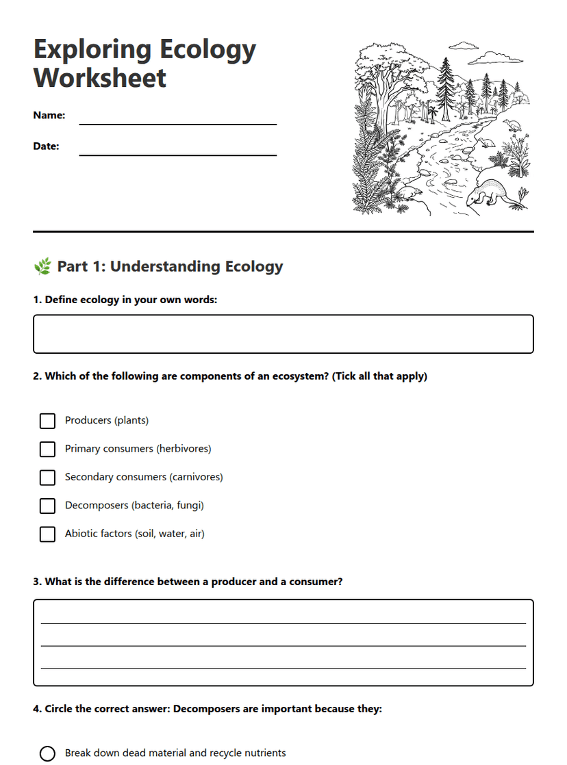 Exploring Ecology Worksheet