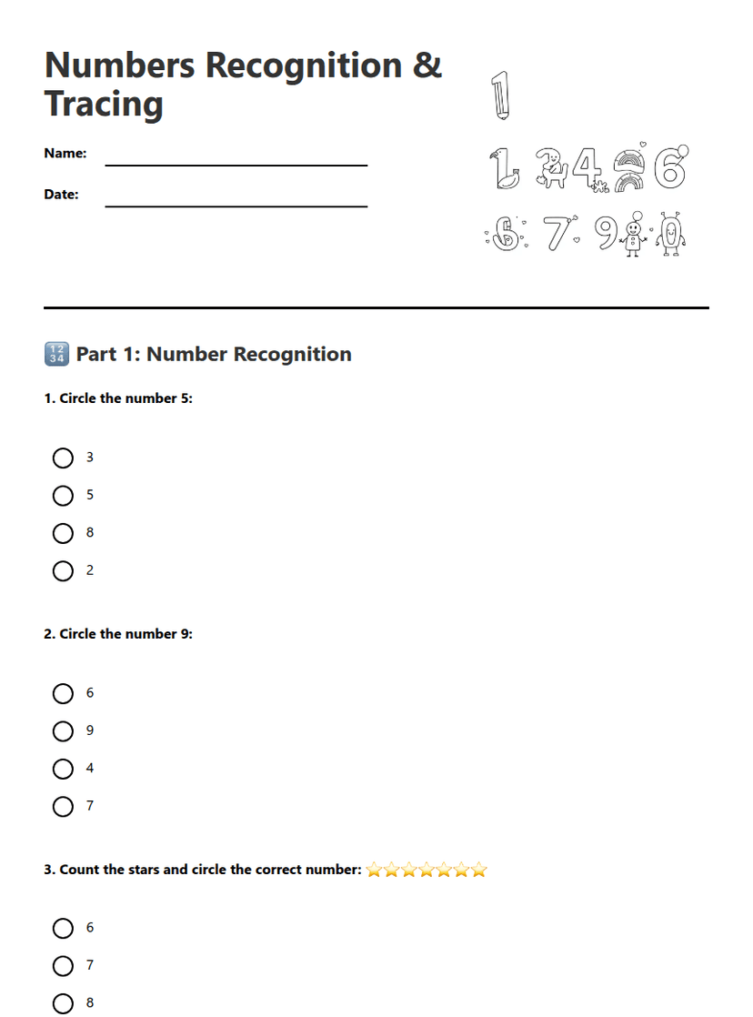 Numbers Recognition & Tracing