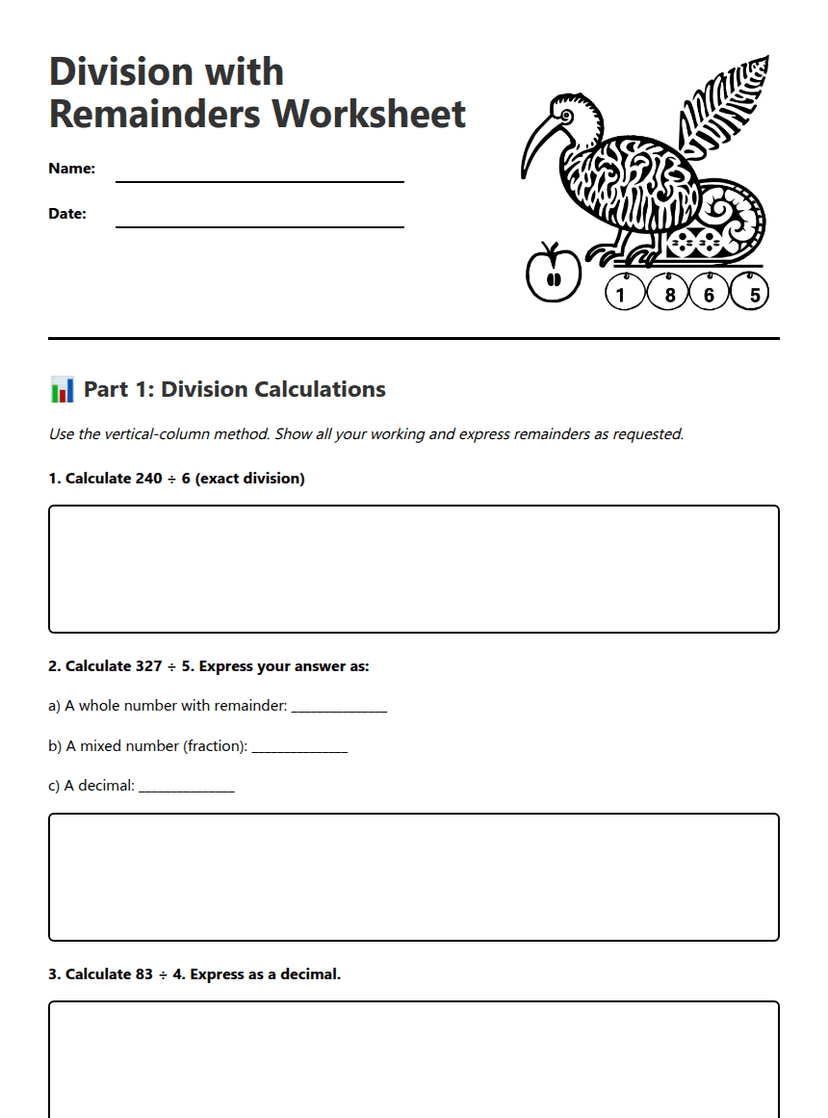 Division with Remainders Worksheet