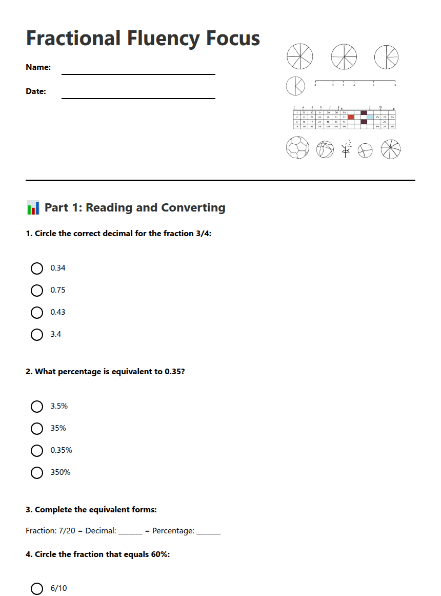 Fractional Fluency Focus worksheet preview