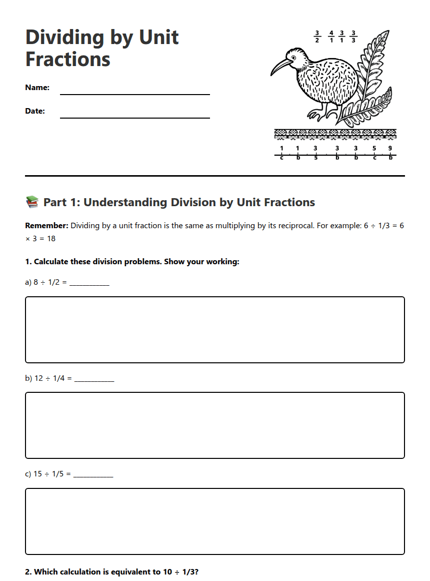 Dividing by Unit Fractions worksheet preview
