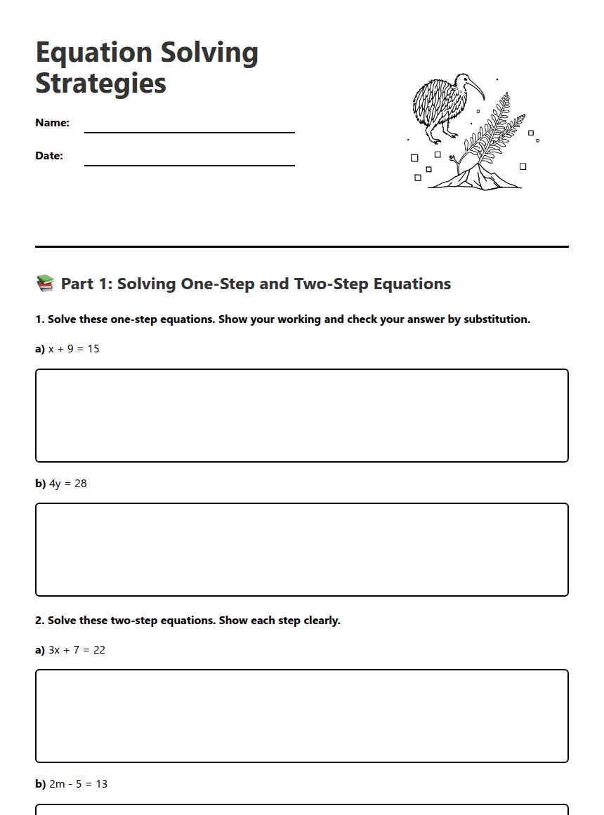 Equation Solving Strategies worksheet preview