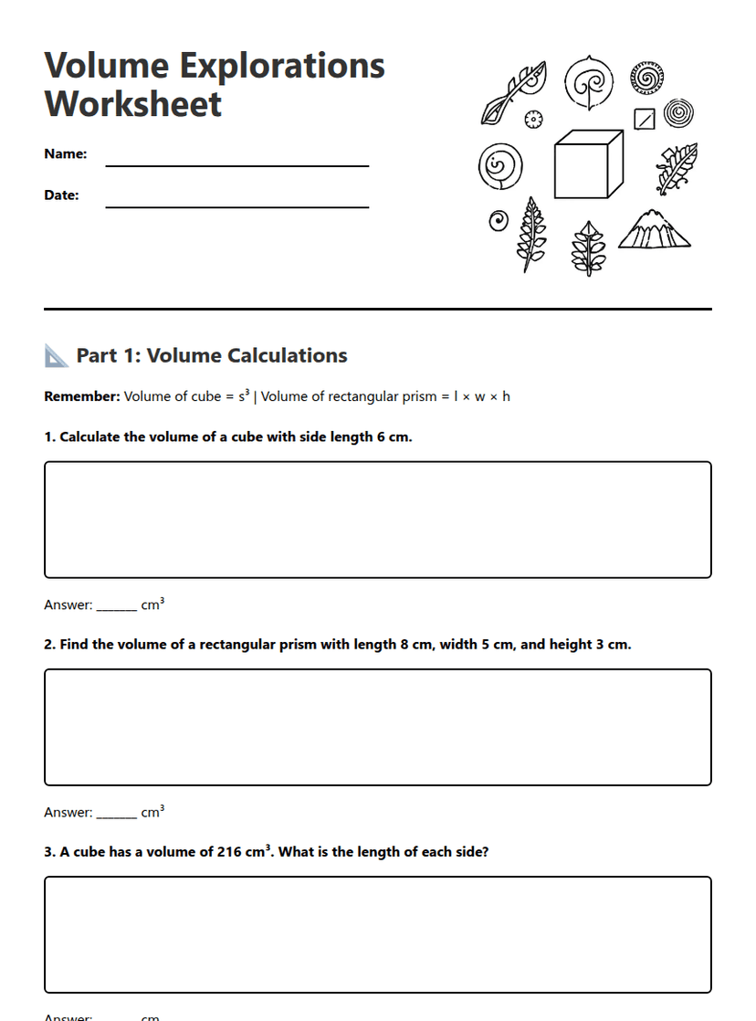 Volume Explorations Worksheet