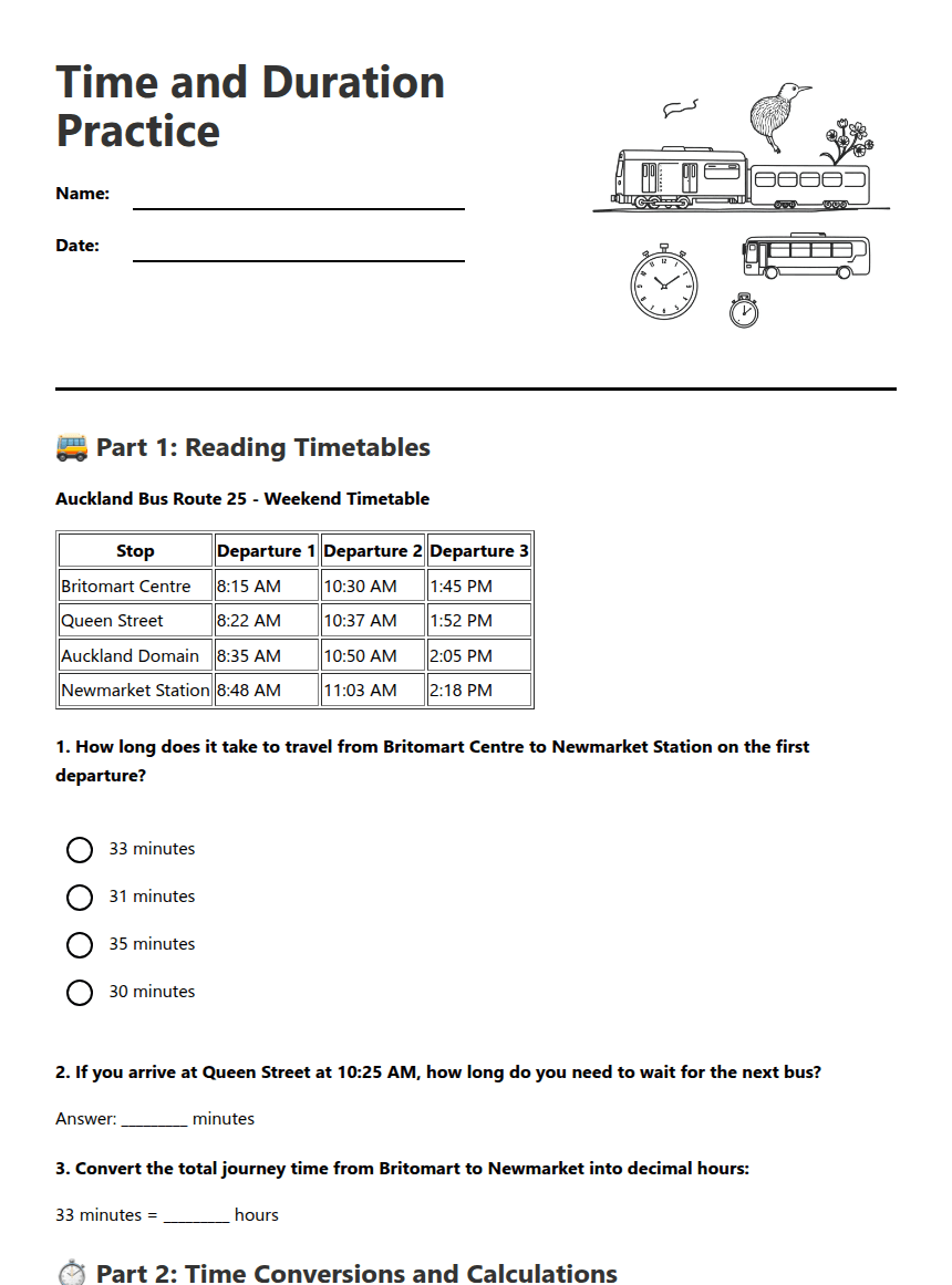 Time and Duration Practice worksheet preview