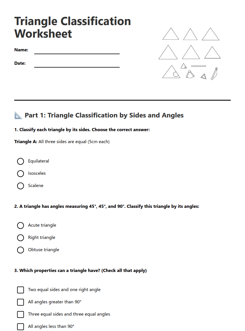 Triangle Classification Worksheet worksheet preview