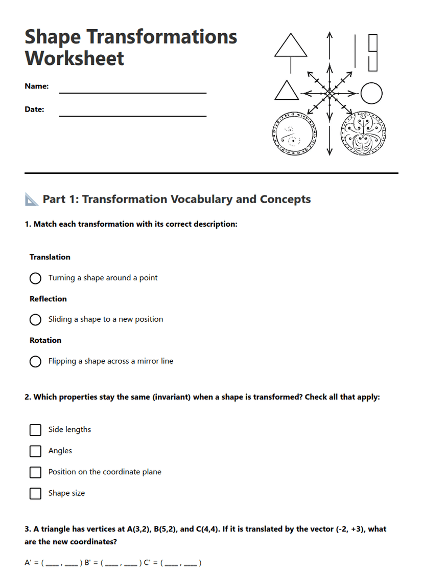 Shape Transformations Worksheet