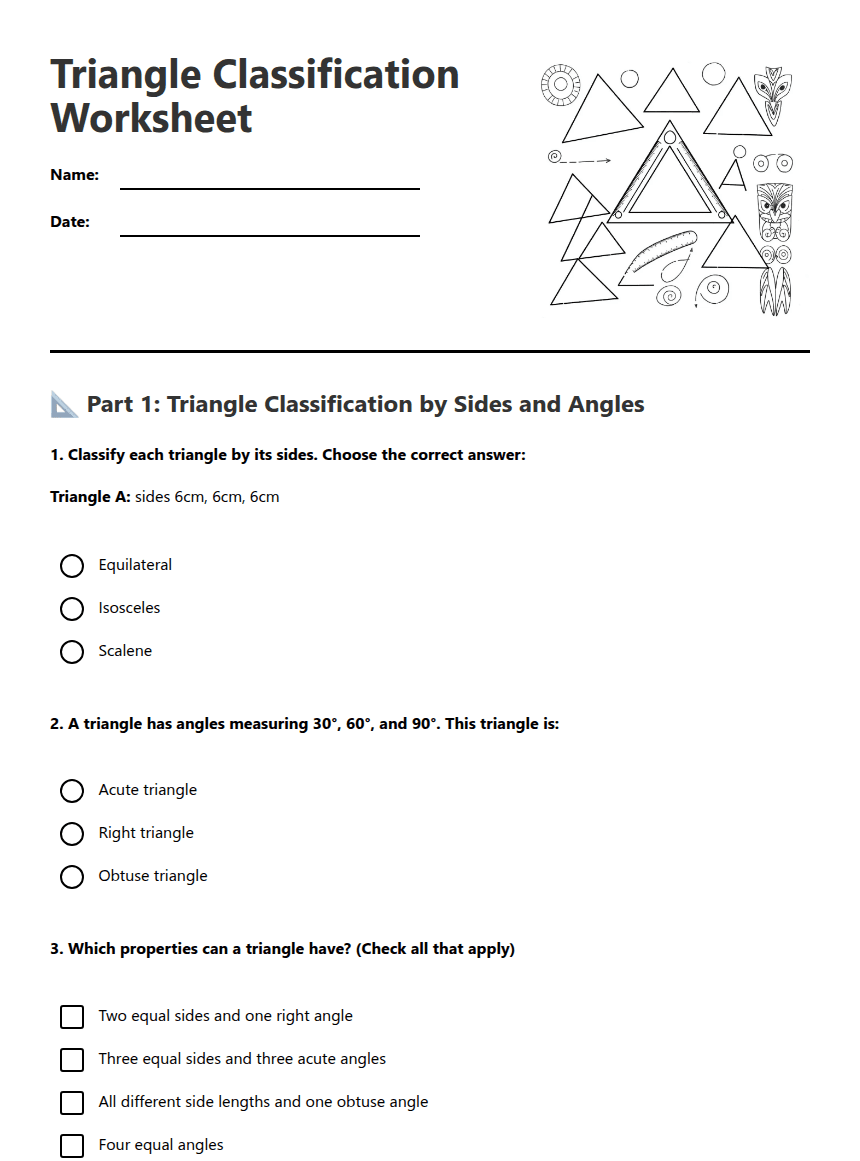 Triangle Classification Worksheet worksheet preview