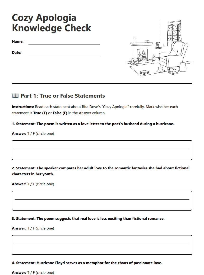 Cozy Apologia Knowledge Check worksheet preview