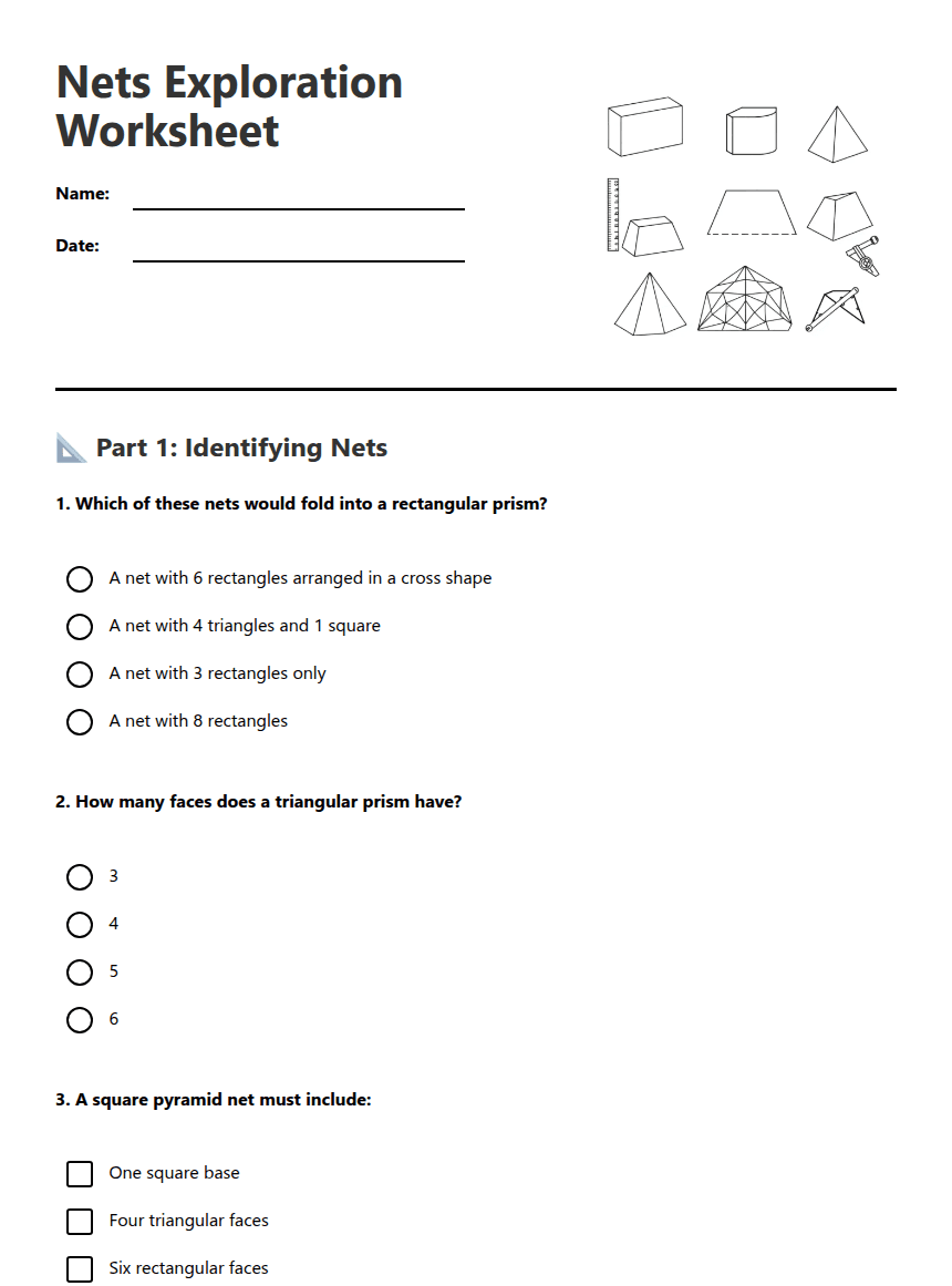 Nets Exploration Worksheet worksheet preview