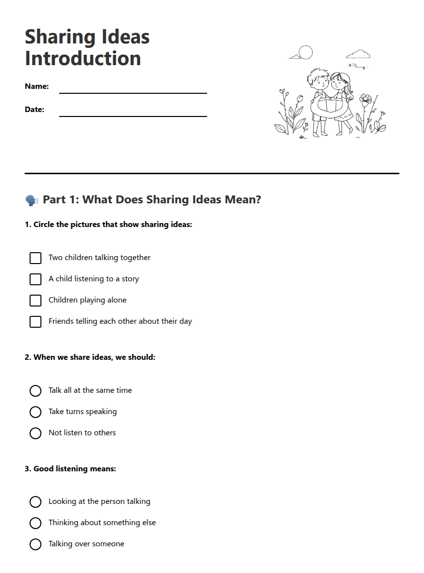 Sharing Ideas Introduction worksheet preview