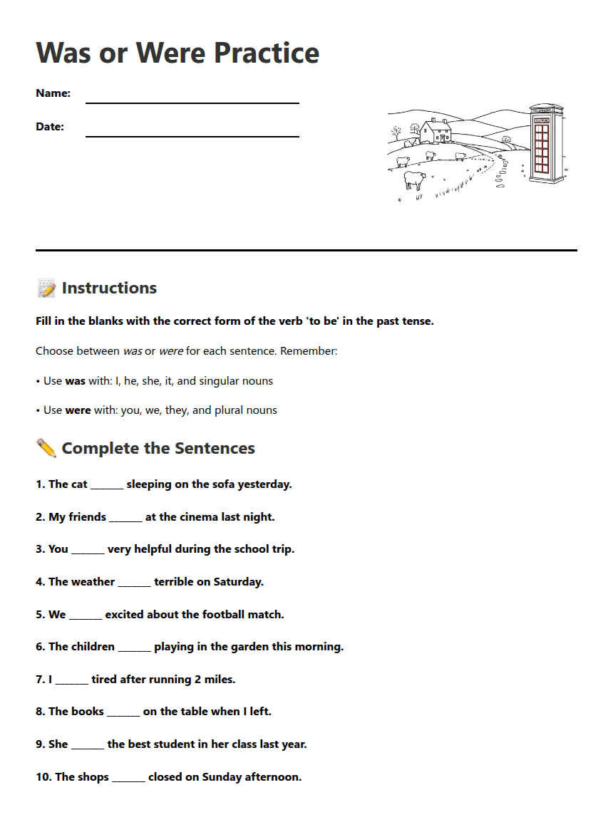 Was or Were Practice worksheet preview