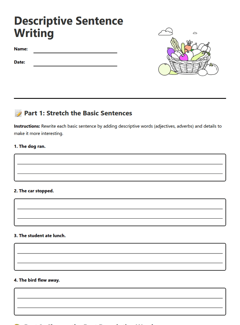 Descriptive Sentence Writing