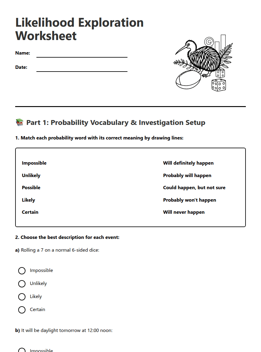 Likelihood Exploration Worksheet worksheet preview
