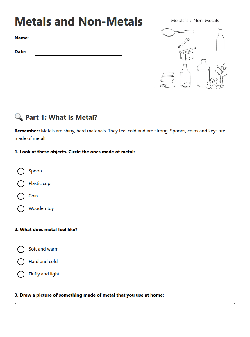 Metals and Non-Metals worksheet preview