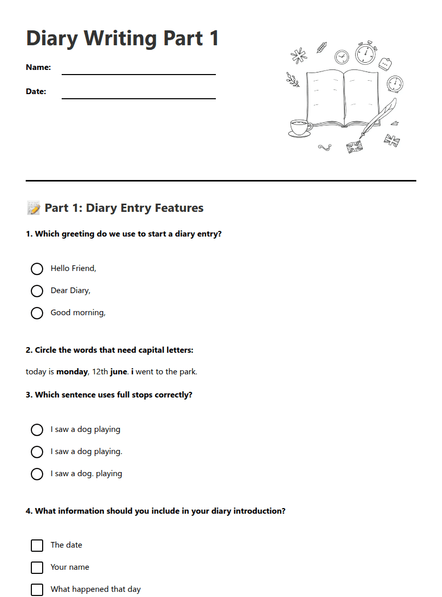 Diary Writing Part 1 worksheet preview