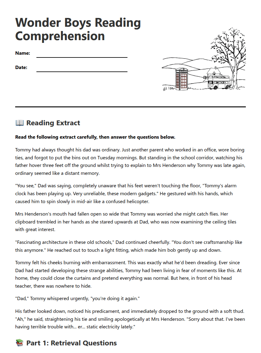 Wonder Boys Reading Comprehension worksheet preview