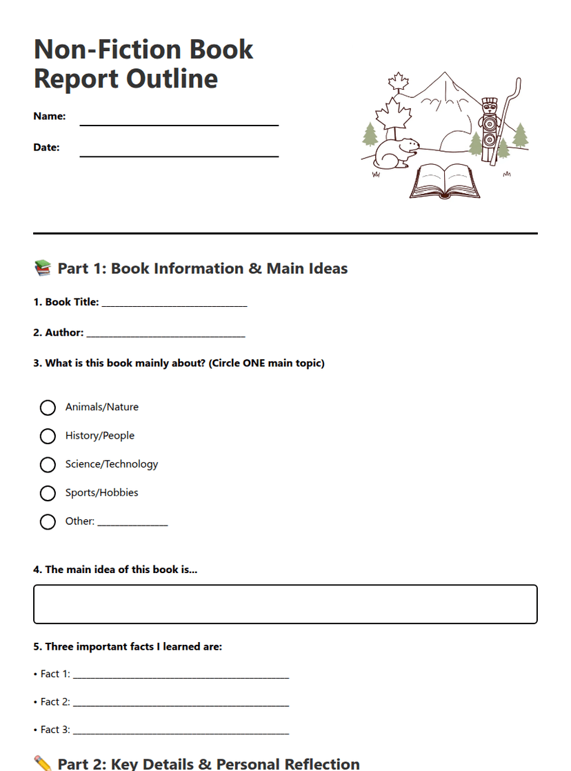 Non-Fiction Book Report Outline