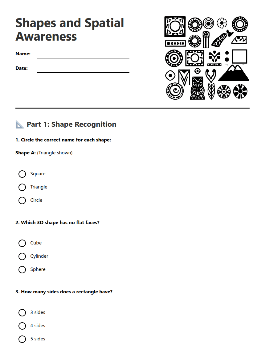 Shapes and Spatial Awareness worksheet preview