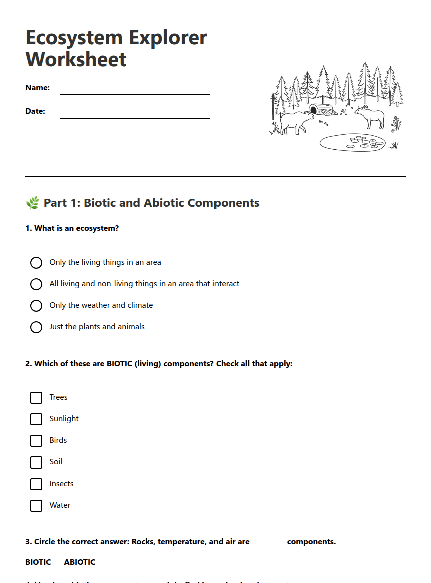 Ecosystem Explorer Worksheet worksheet preview