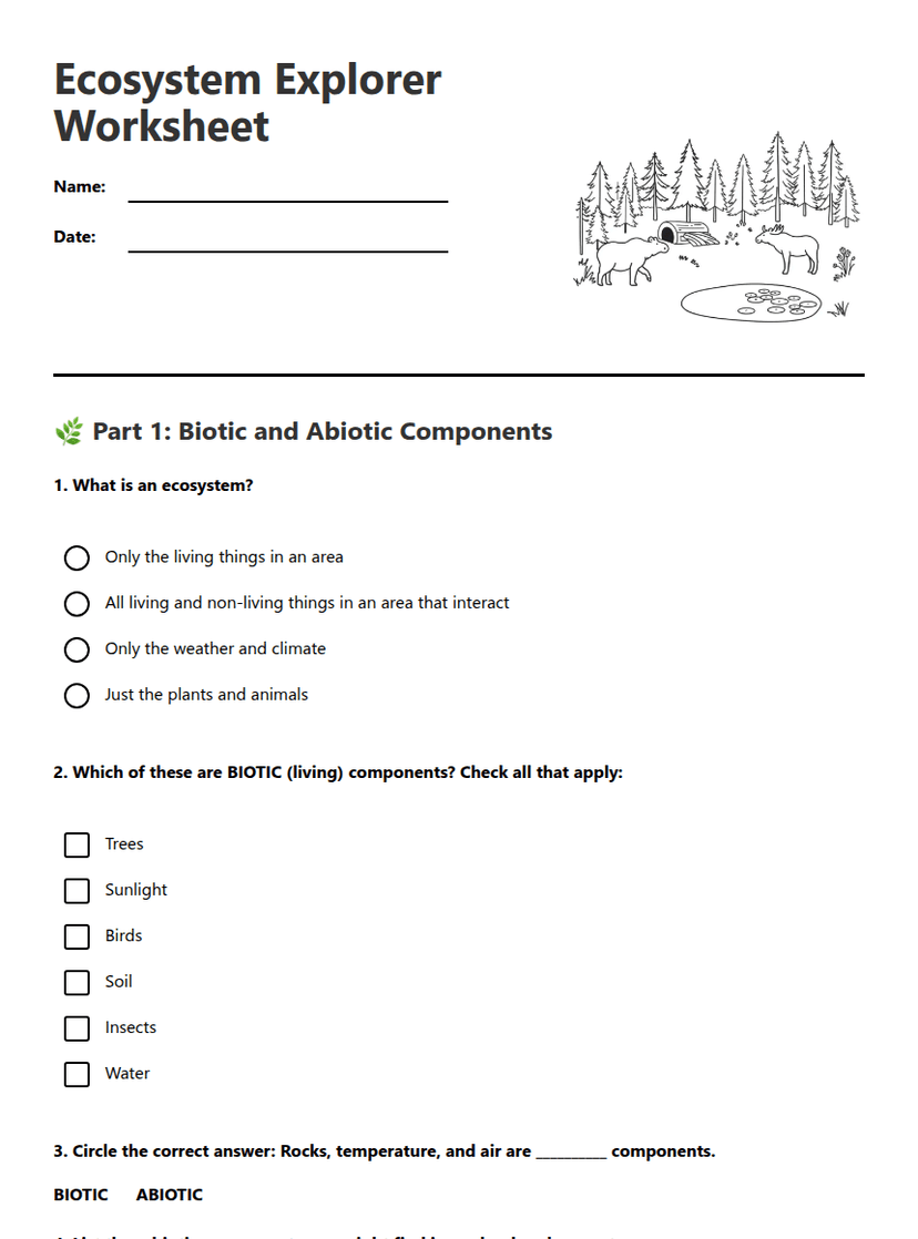 Ecosystem Explorer Worksheet