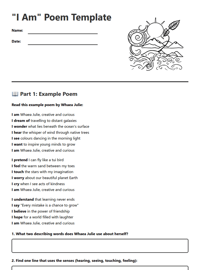 "I Am" Poem Template