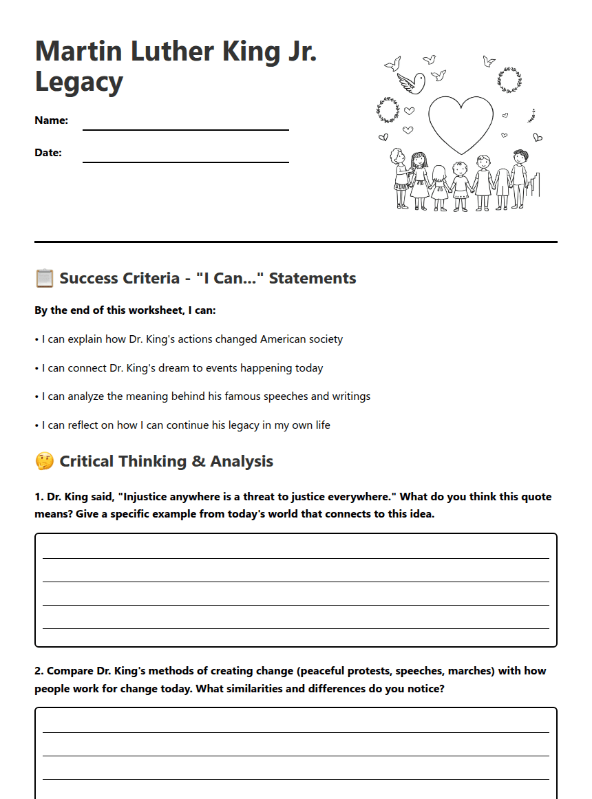 Martin Luther King Legacy worksheet preview