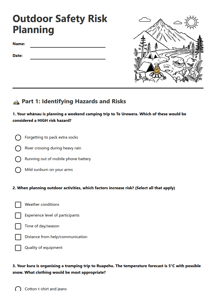 Outdoor Safety Risk Planning worksheet preview
