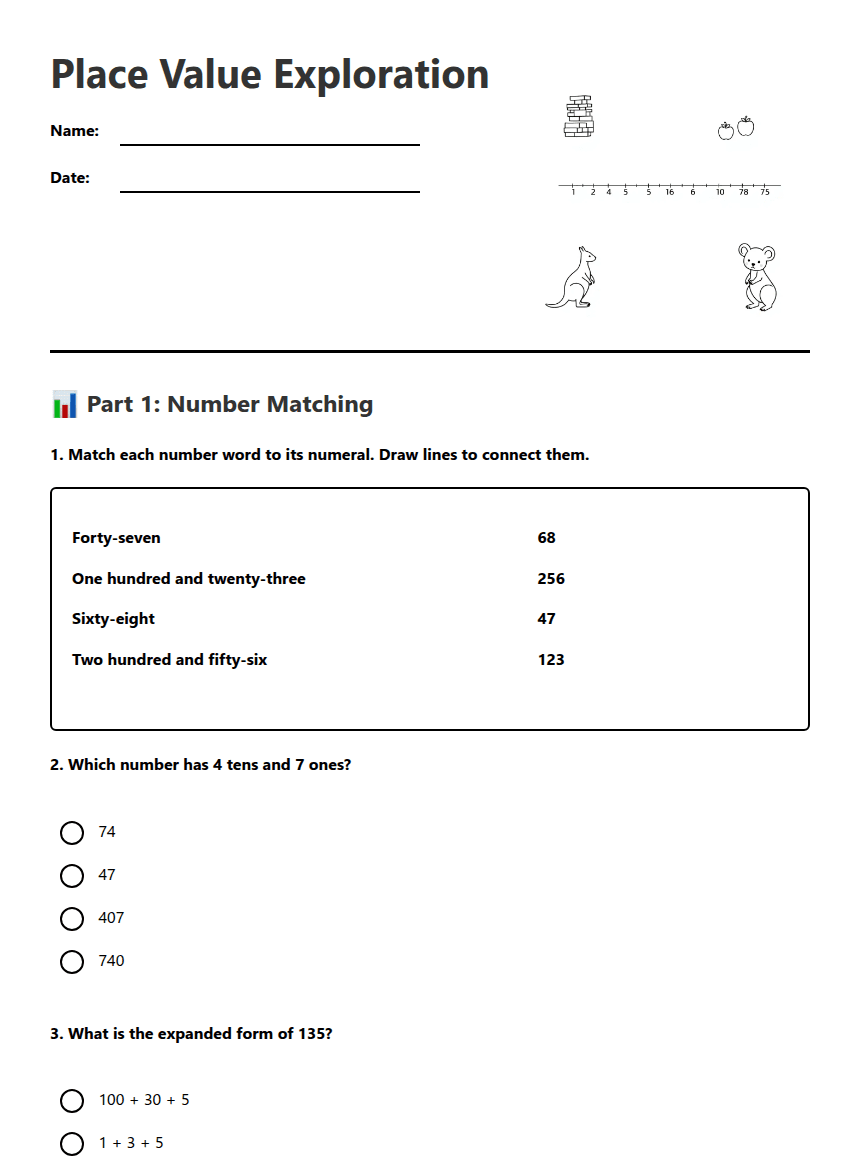 Place Value Exploration worksheet preview