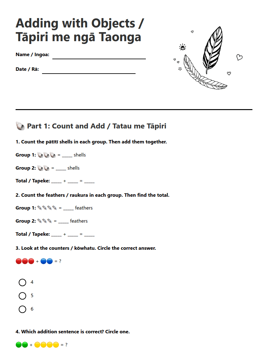 Adding with Objects worksheet preview