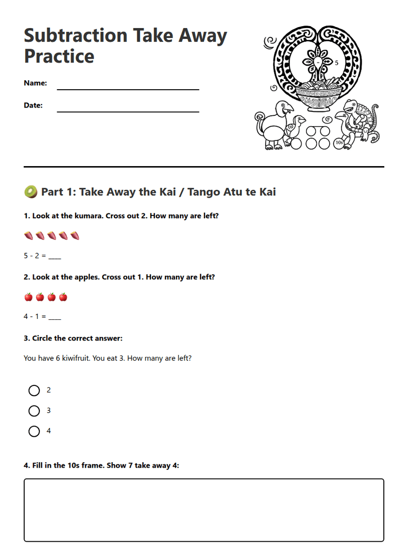 Subtraction Take Away Practice