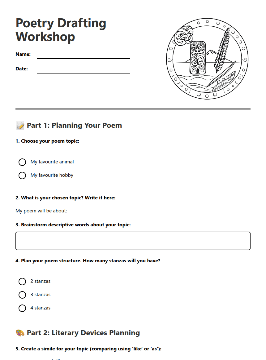 Poetry Drafting Workshop worksheet preview