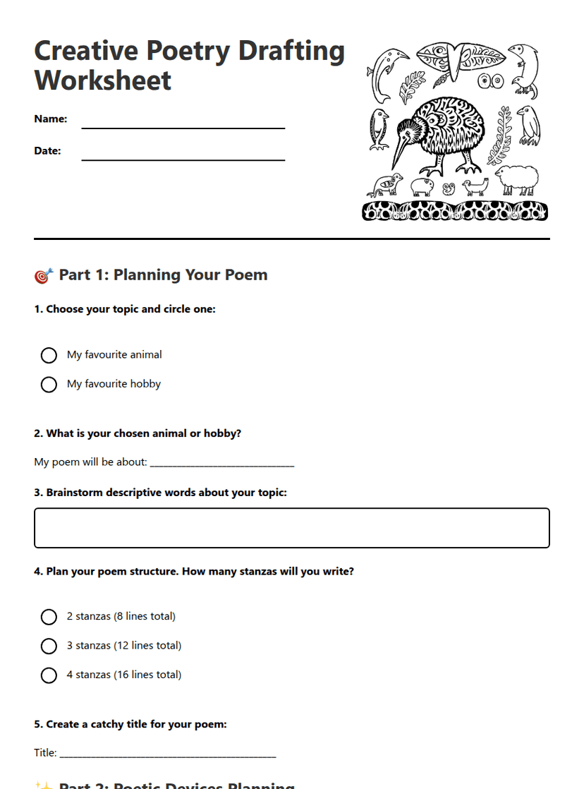 Creative Poetry Drafting Worksheet