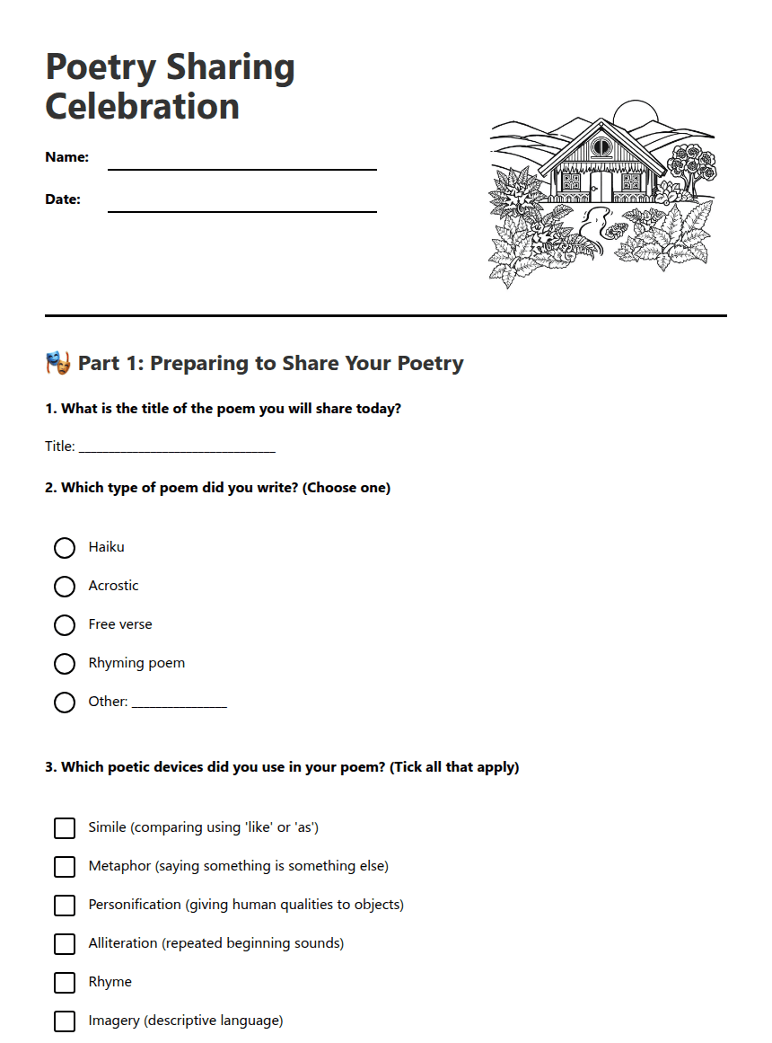 Poetry Sharing Celebration worksheet preview