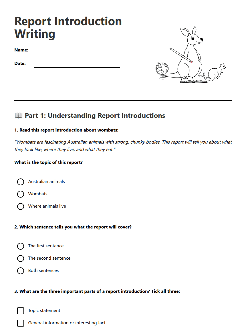 Report Introduction Writing worksheet preview