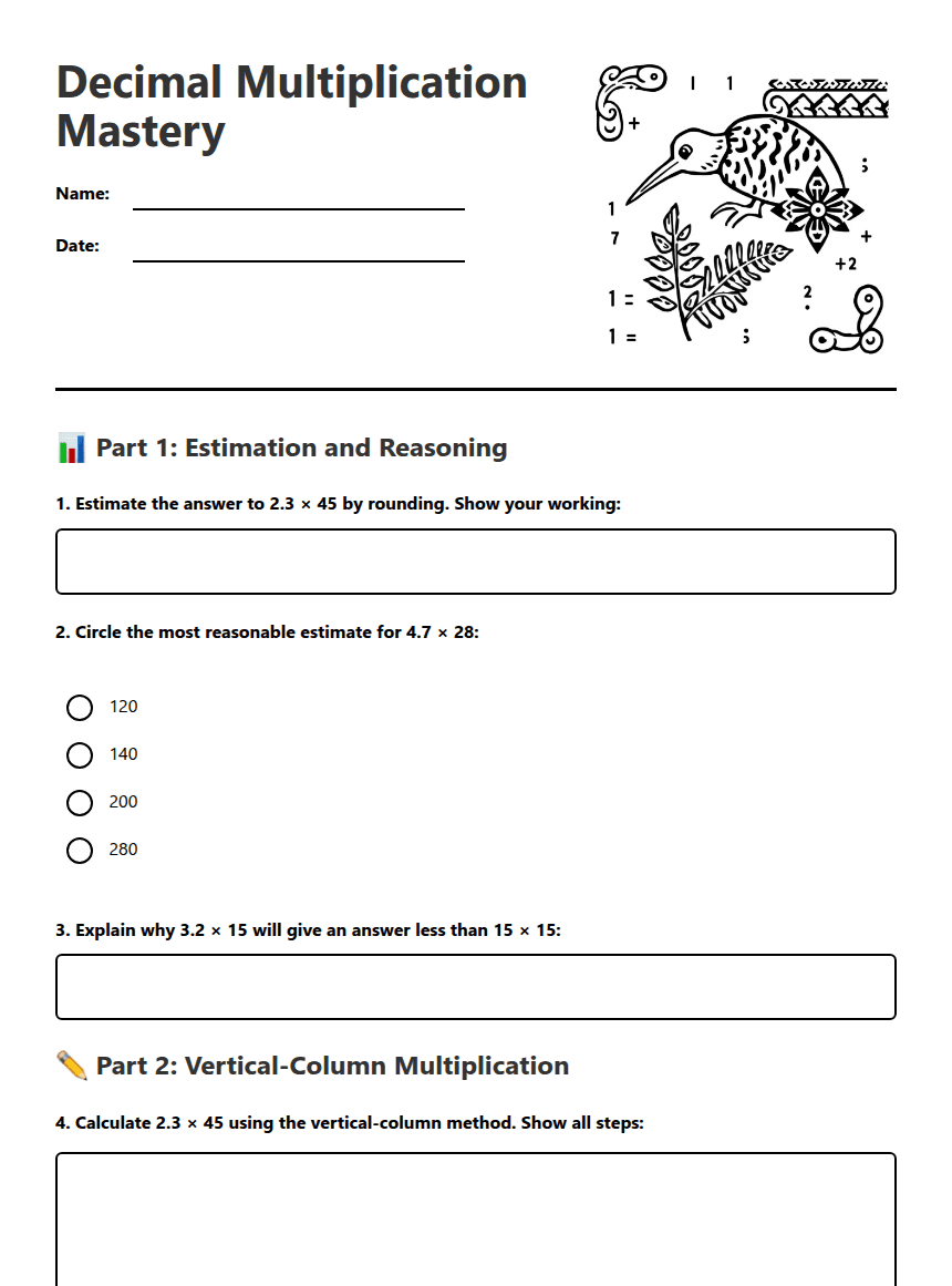 Decimal Multiplication Mastery worksheet preview