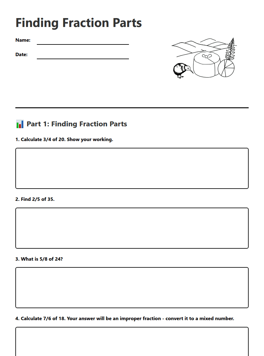 Finding Fraction Parts worksheet preview