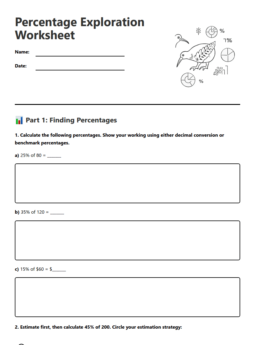 Percentage Exploration Worksheet worksheet preview