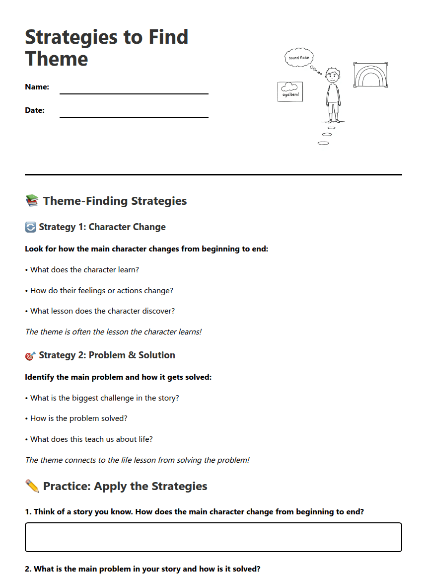 Strategies to Find Theme worksheet preview