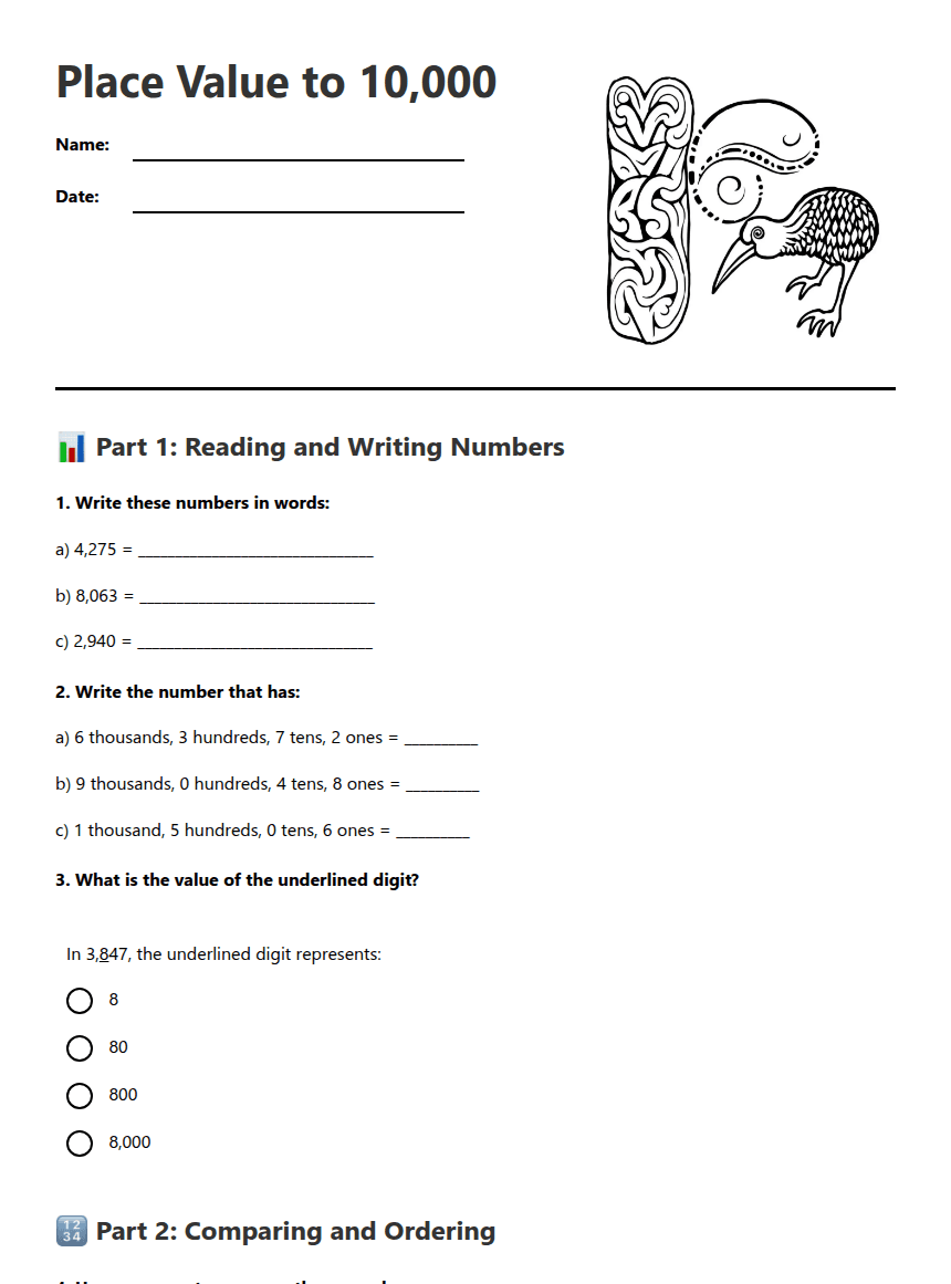 Place Value to 10,000 worksheet preview