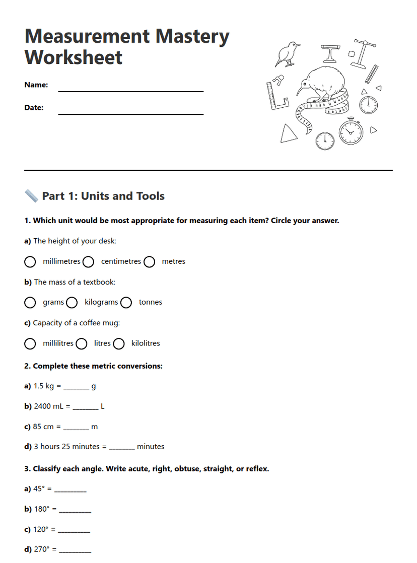 Measurement Mastery Worksheet