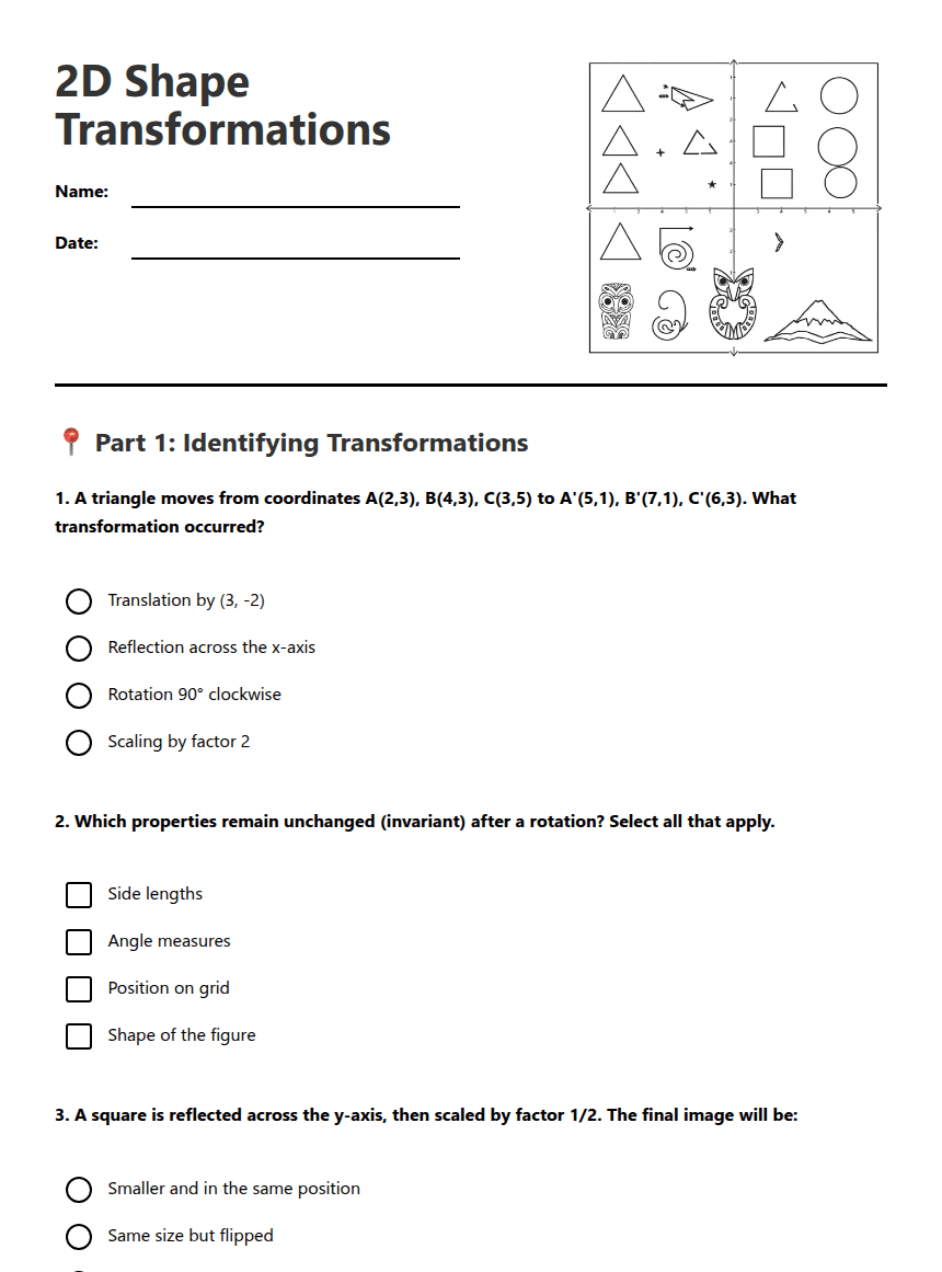 2D Shape Transformations worksheet preview