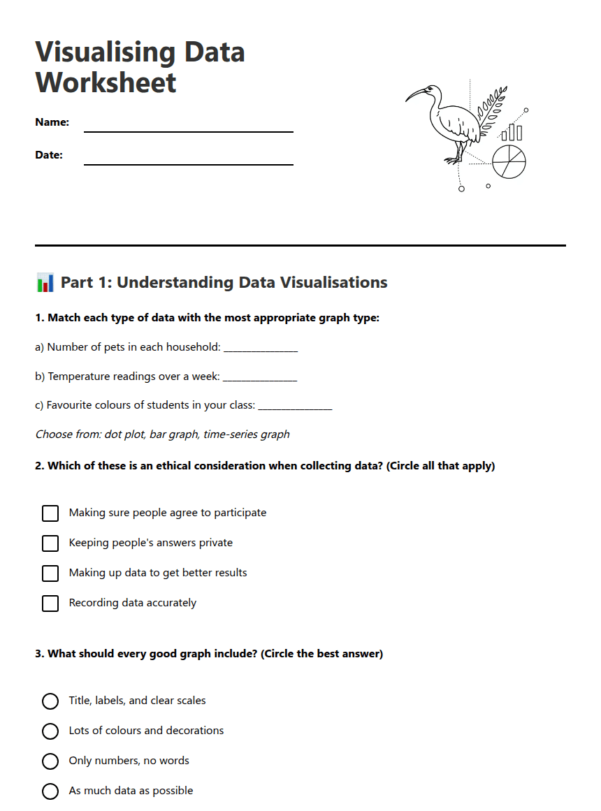 Visualising Data Worksheet worksheet preview