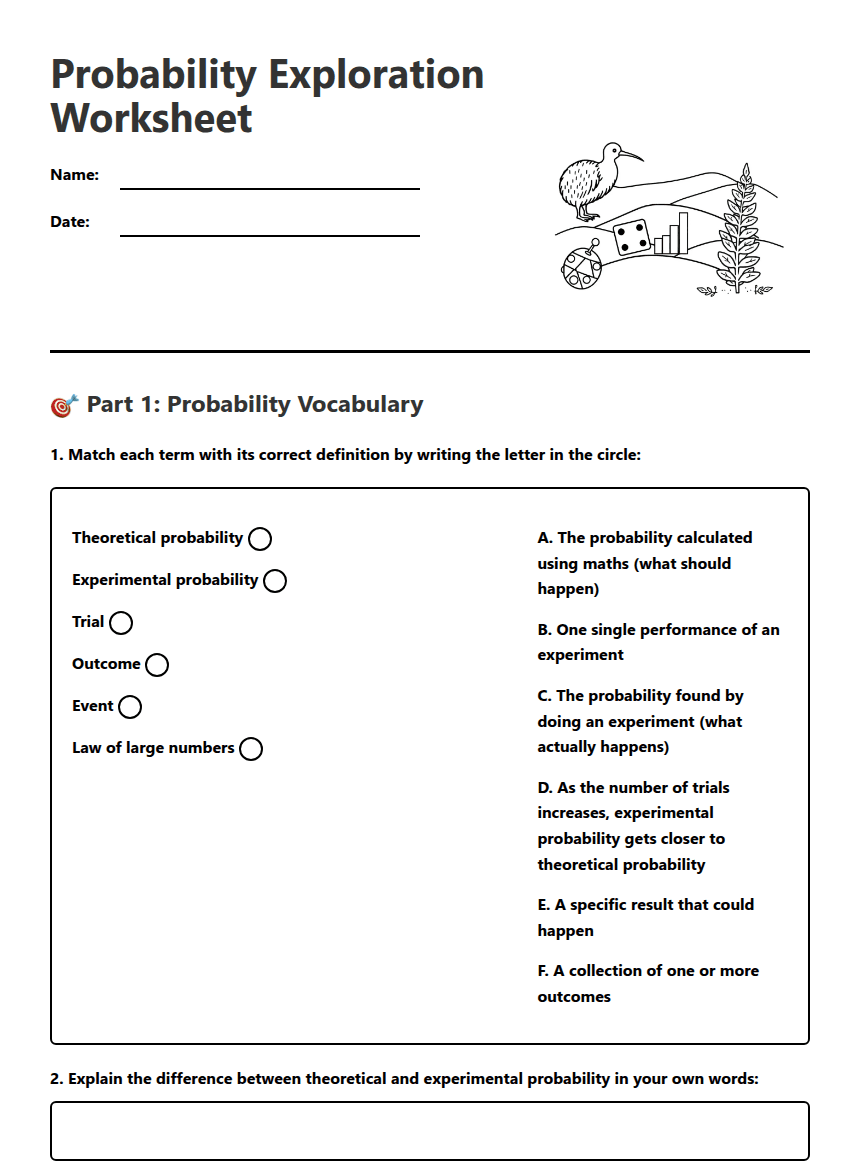 Probability Exploration Worksheet worksheet preview