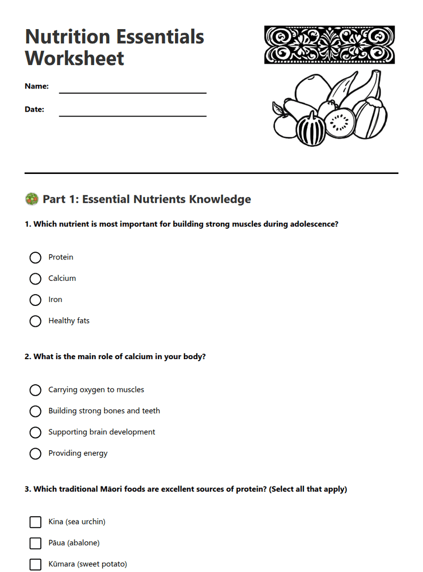 Nutrition Essentials Worksheet