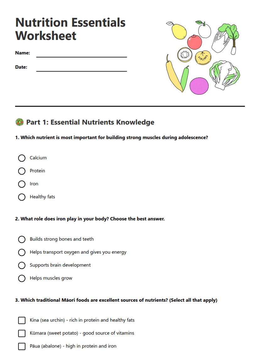 Nutrition Essentials Worksheet