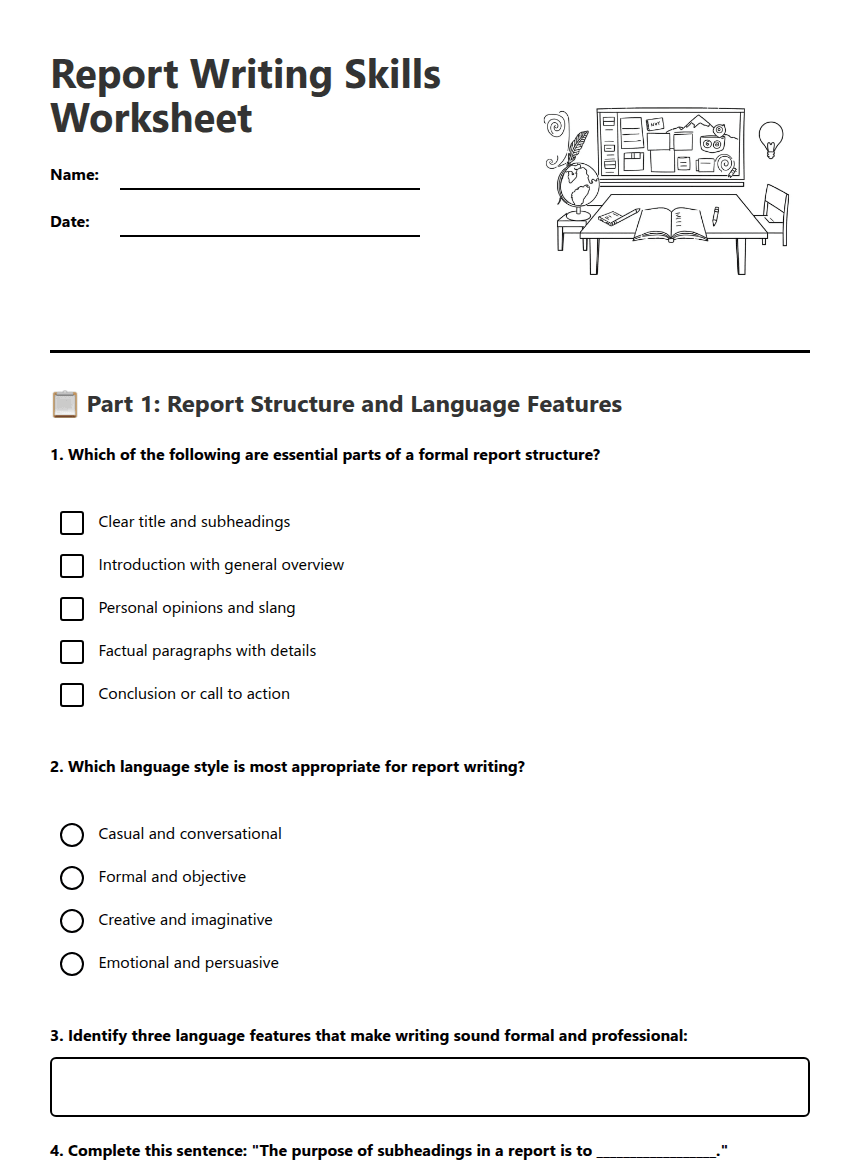 Report Writing Skills Worksheet worksheet preview