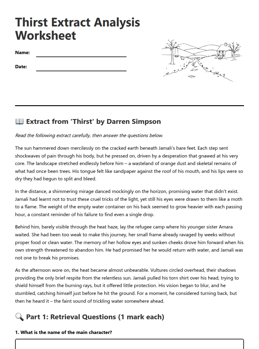 Thirst Extract Analysis Worksheet worksheet preview